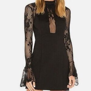FREE PEOPLE Black It's Now or Never Ponte Lace Bodycon Mini Dress Size XS